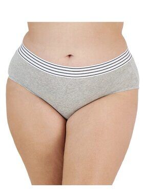 Jenni Women's Plus Size Cotton Blend Hipster Panty Underwear, Gray Stripe